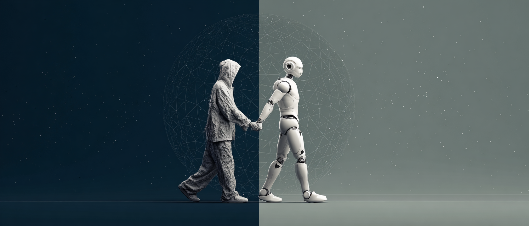 Human and AI walking together